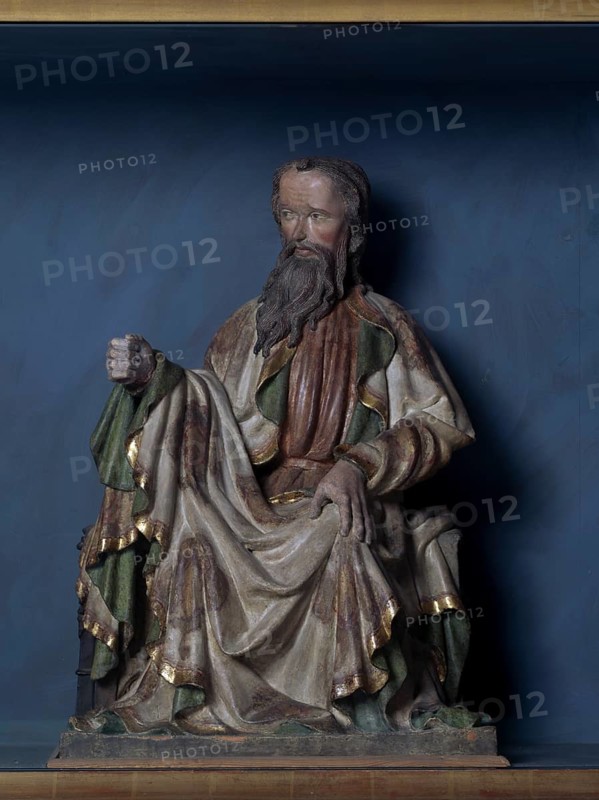 Nuremberg, Protestant parish church of St Jokob. Clay sculpture of an apostle around 1400, St., Sankt, Saint