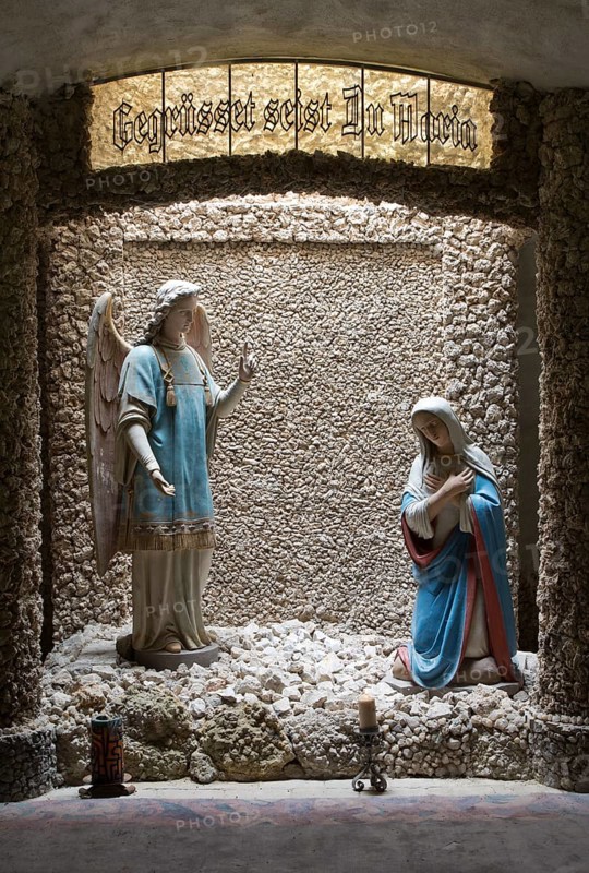 Mariengarten, Haus Nazareth, grotto with sculpture group of the Annunciation, St., Sankt, Saint