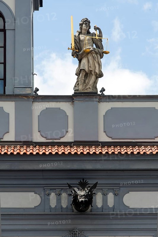 Nam. Premysla Otakara II, town hall, built 1727-1730 by Martinelli, attic figure of Justitia