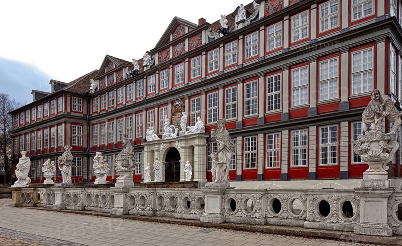 Wolfenbüttel Palace portal façade partial view with balustrade present appearance 1714-17 by Hermann Korb sculpture by Franz Finck