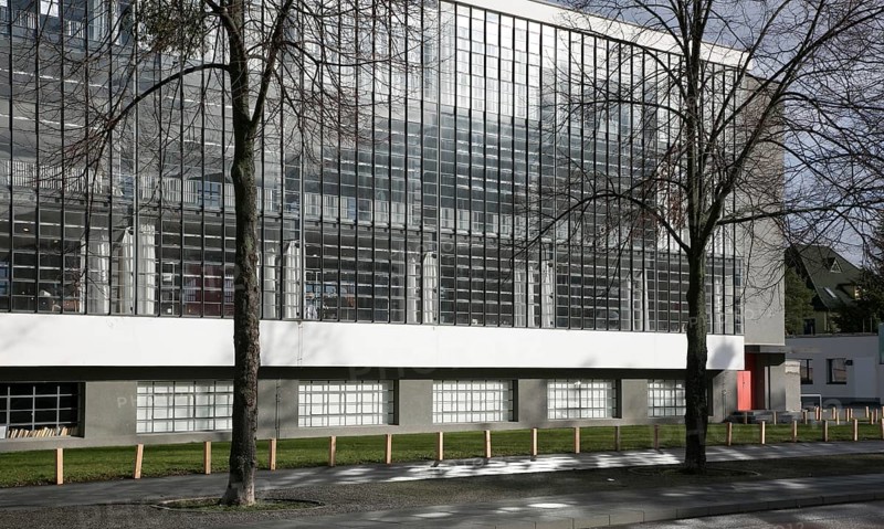 Dessau Bauhaus 1925-26 by Walter Gropius Partial views of workshop wing on the right and vocational school section