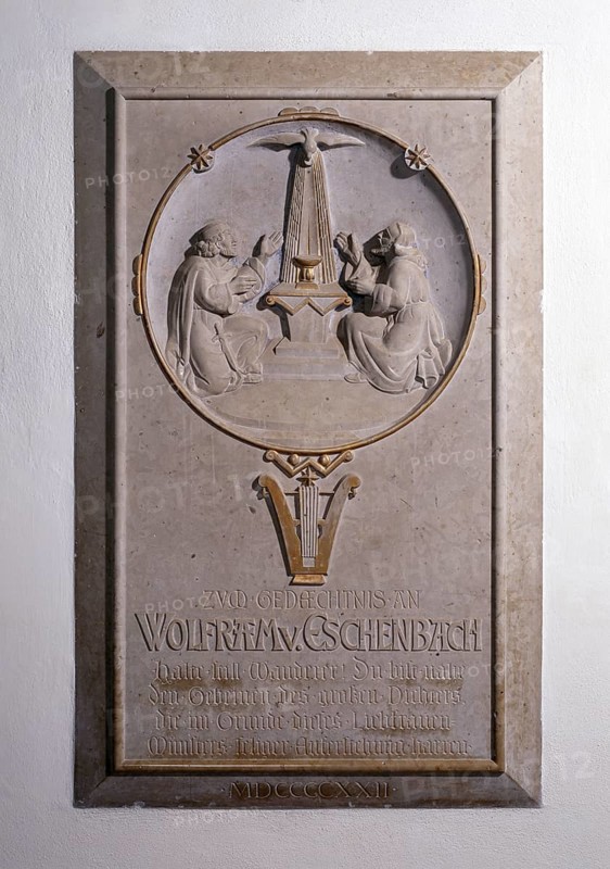 Limestone epitaph for Wolfram von Eschenbach, 1922, St., Sankt, Saint