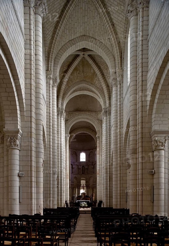 Saint-Aignan, collegiate church. Interior view through the nave to the choir. The current Saint-Aignan church was built between the beginning of the 11th and the beginning of the 13th century on the site of a 9th century chapel. The chapel had received relics of St Anianus, Bishop of Orléans, and had become a much-visited pilgrimage site. The church originally had a foundation, St., Saint, Saint