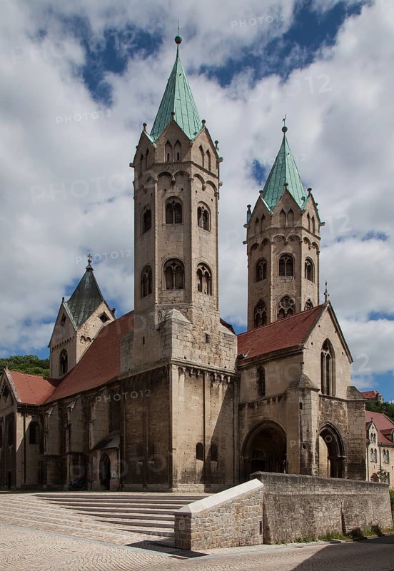 Freyburg, St Mary's. Partial view from north-west built around 1210-30 of the original building west tower front transept and crossing tower preserved - nave end of 15th century, St., Sankt, Saint