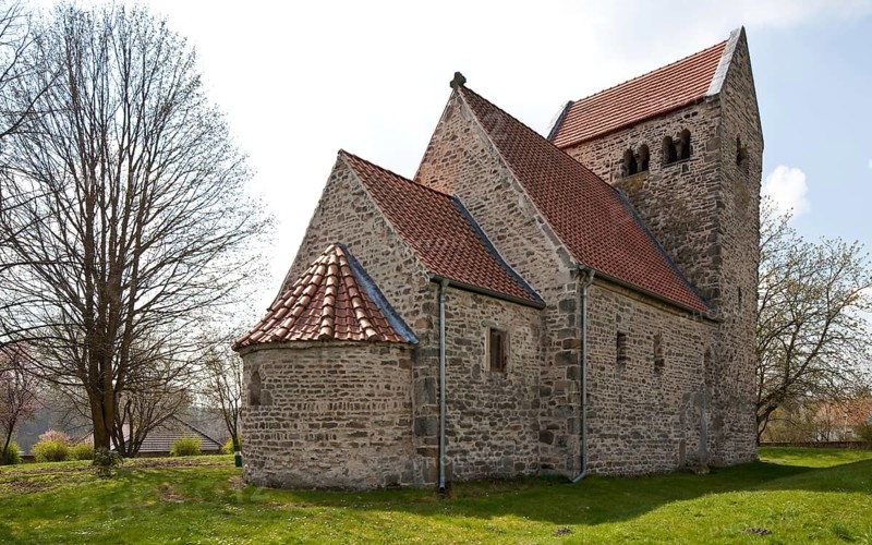 Seehausen Börde, St Paul's Church from the north-east, 12th century, a common type of Romanesque village church in central Germany, St., Sankt, Saint