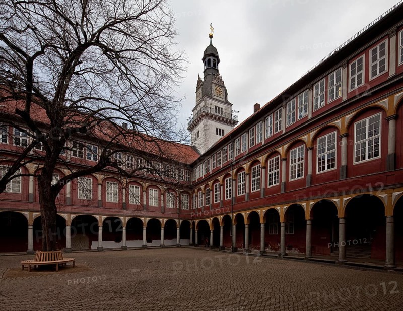 WolfenbŸttel ducal castle 78956 Eastern corner of the courtyard with wooden arcades and castle tower 1614 by Paul Francke present appearance 1714-17 by Hermann Korb