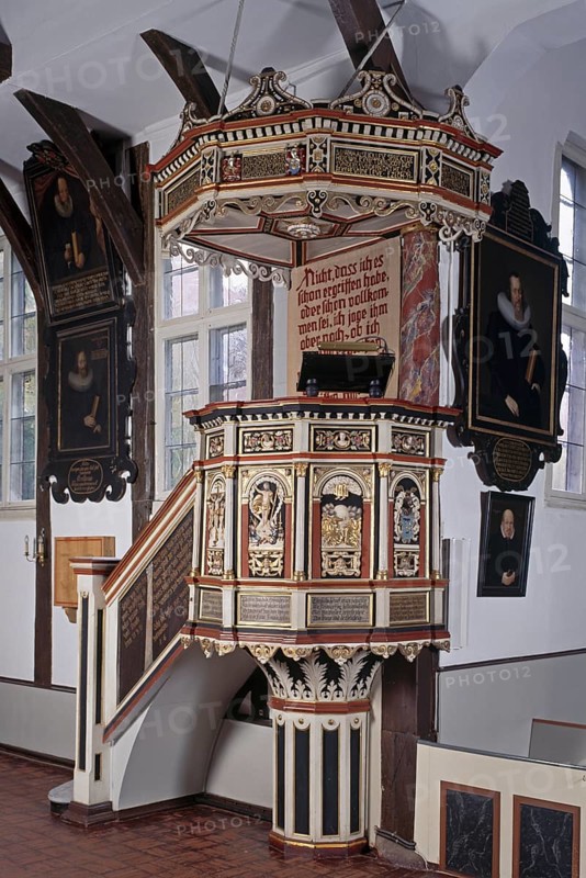 Pulpit from 1586, sounding board from 1602, St., Sankt, Saint