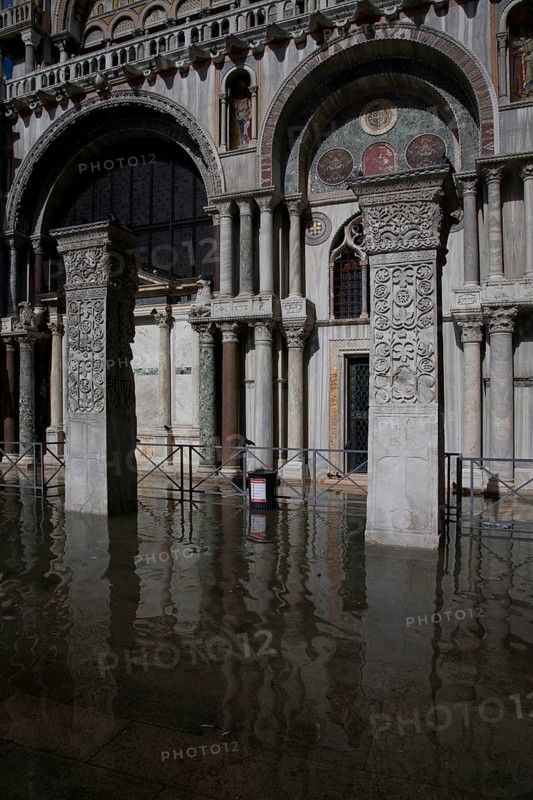 Detail of the western south façade with flooded St Mark's Square (slight flooding), St, Saint, Saint