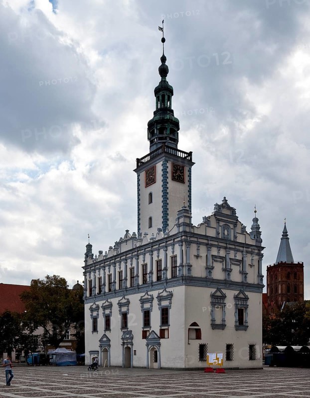 View from the north 1567-1596, on the right tower of the town church of St Mary 1280-1330, St, Sankt, Saint