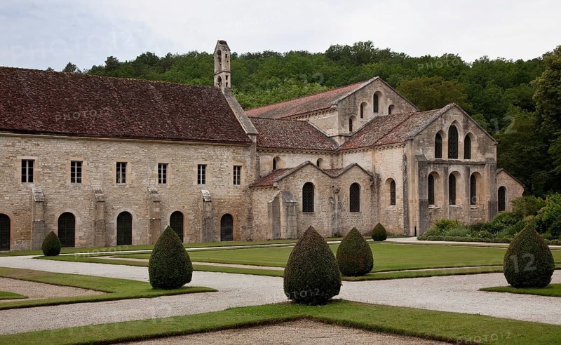 Fontenay former Cistercian monastery abbey church from east-southeast left part of the east wing of the cloister, St., Sankt, Saint