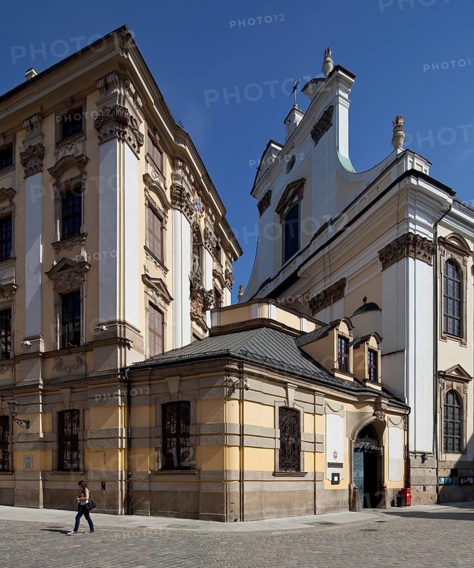 Former Jesuit college, gable of the south wing, gatehouse and western part of the former Jesuit church, St., Sankt, Saint