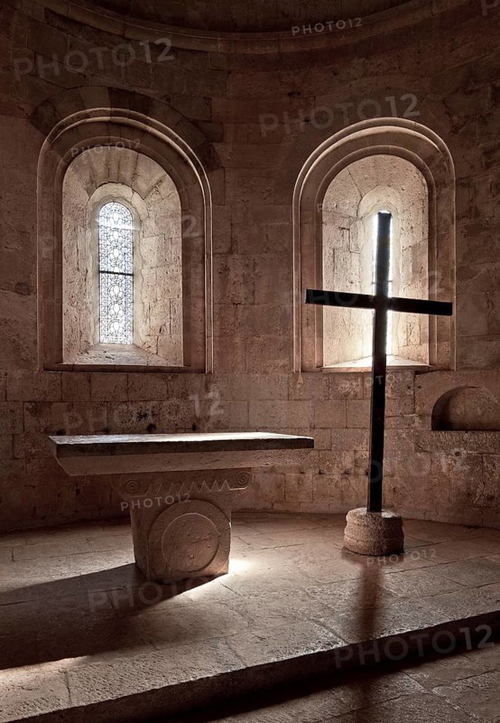 Cistercian monastery founded in 1146, church, main apse, section with altar mensa and cross, St., Sankt, Saint
