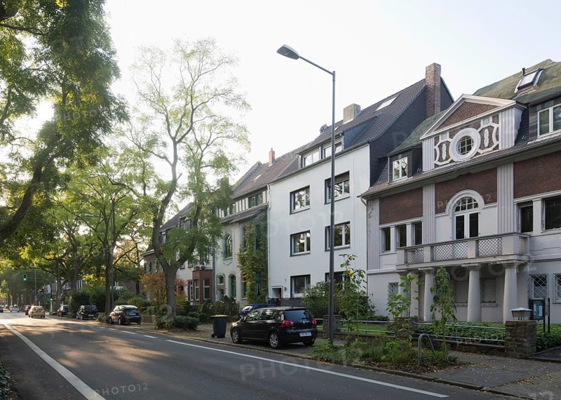 Robinia avenue with gaps between trees, Villa Merländer on the right, built in 1924-1925 by Friedrich Kühnen for Richard Merländer. Today NS documentation centre