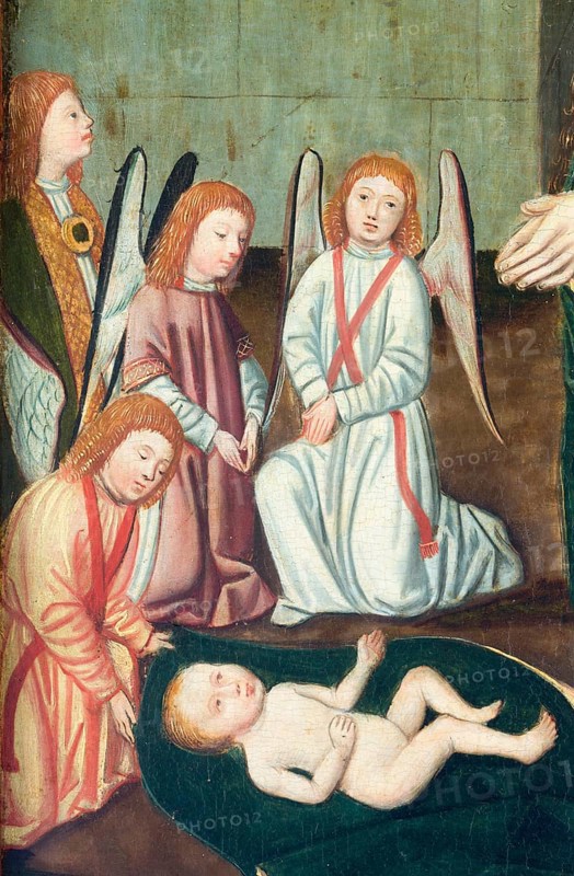 Panel of a winged altar from St Catherine's Church, Lübeck, c. 1500, Adoration of the Child, St, Saint, Saint