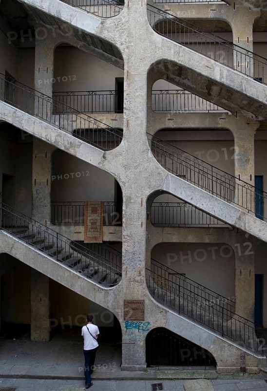 Staircase, Traboules in the Croix-Rousse district with a plaque commemorating the first labour movement in France in 1831