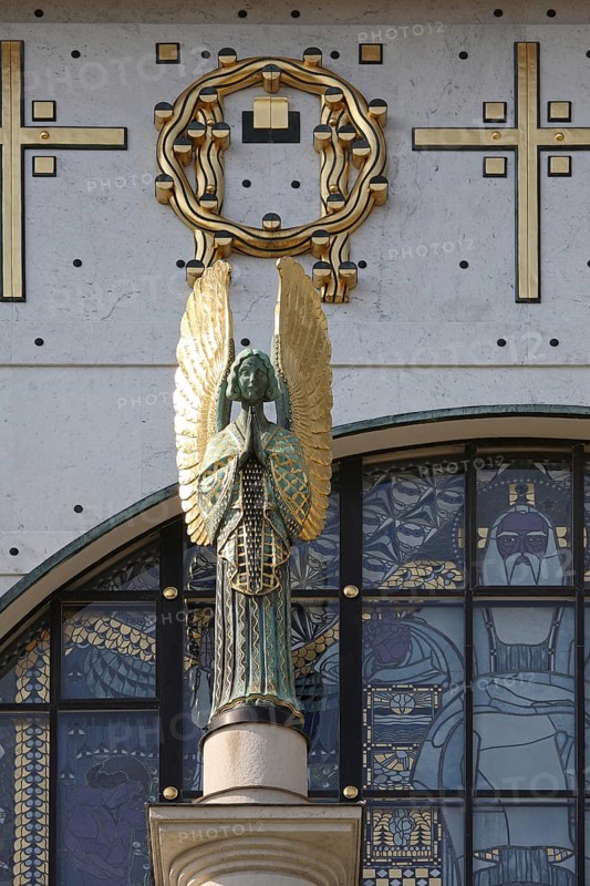 Entrance area from the south, portal with angel on column, St., Sankt, Saint