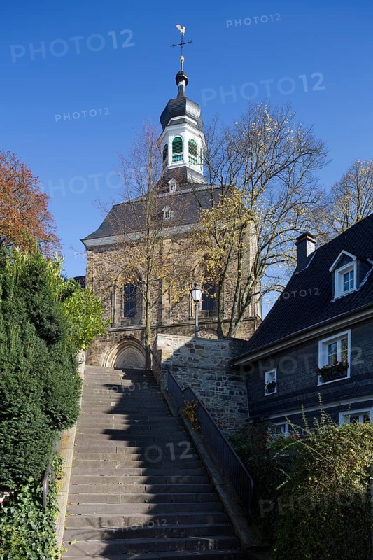 View from the market square to the steps and church, St., Sankt, Saint