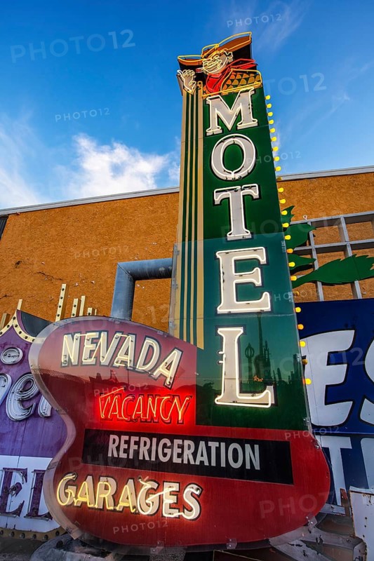 Nevada Motel, old neon sign, Boneyard, Neon Museum, Las Vegas, Nevada, USA, North America