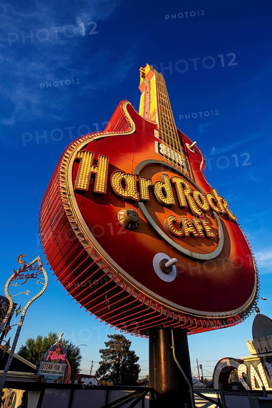The Hard Rock Cafe neon guitar was modelled on Pete Townsend's Gibson Les Paul guitar from The Who, Boneyard, Neon Museum, Las Vegas, Nevada, USA, North America
