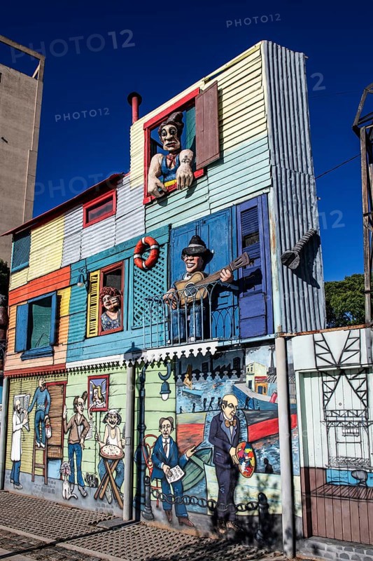 Mural complex at the entrance to the La Boca neighbourhood, Buenos Aires, Argentina, South America