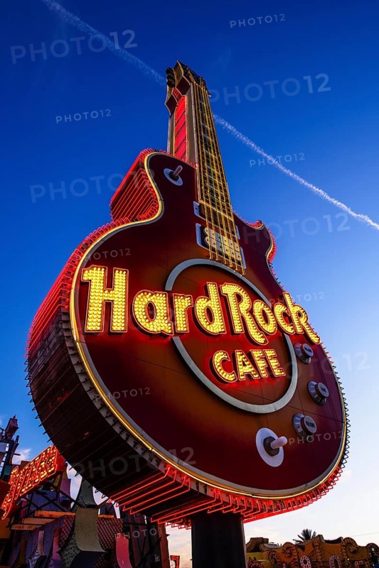 The Hard Rock Cafe neon guitar was modelled on Pete Townsend's Gibson Les Paul guitar from The Who, Boneyard, Neon Museum, Las Vegas, Nevada, USA, North America
