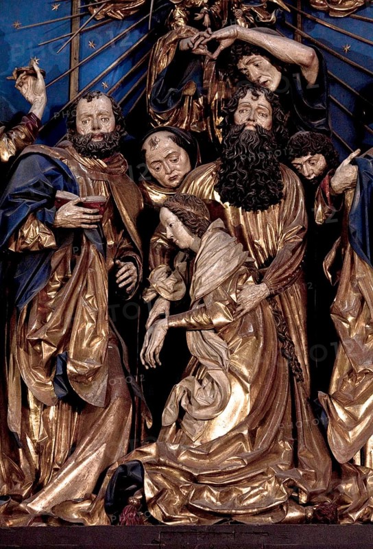Main altar by Veit Stoß 1477-1489, centre shrine: Death of Mary, St, Saint, Saint