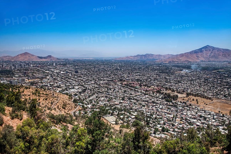 View from Cerro San Cristobal over Santiago de Chile, Chile, South America