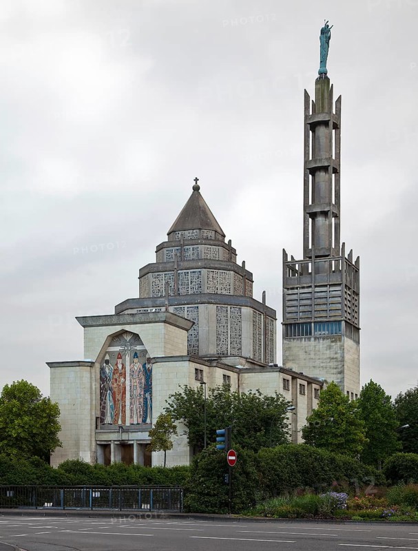 1957-61 by Paul Tournon, modelled on the Vatican pavilion at the 1937 World Exhibition in Paris, tower with additional mosaic by Tournon-Branly, St., Saint, Saint