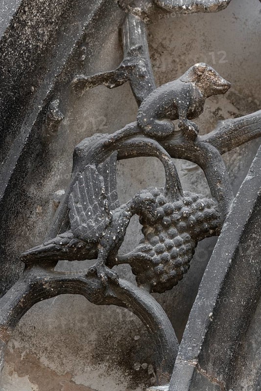Chaumont, Basilica of St-Jean-Baptiste, portal on the south transept, figurative archivolts, vines and mythical creatures