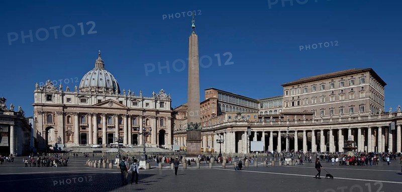 View from the east with St Peter's Basilica, obelisk, papal palace and colonnades, St, Saint, Saint