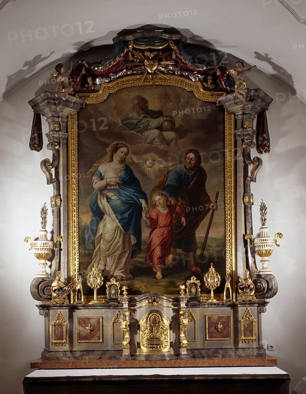 Spindlhof Castle, small chapel. Castle chapel with the rare patron saint of the Holy Family. Altarpiece, St., Saint, Saint