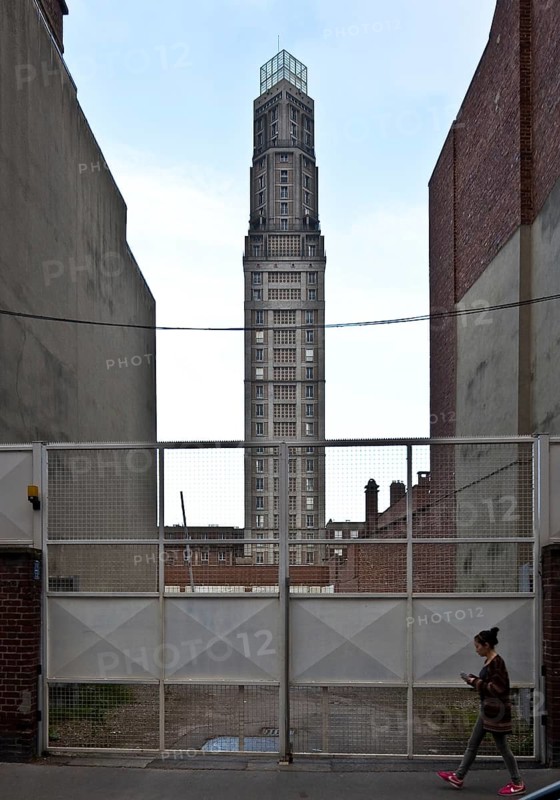 View from the north-east through a gap in Rue Lamartine, designed by Auguste Perret in 1942, built 1950-52, interior work completed by 1959, total height 110 metres
