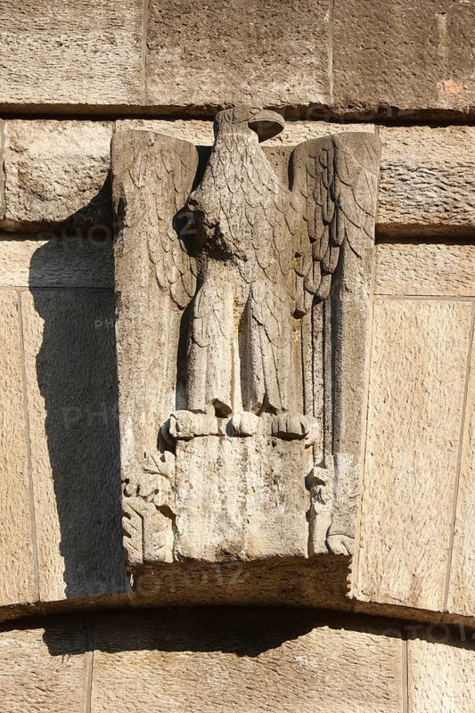 Rhine bridge Cologne-Rodenkirchen, Reich eagle on the bridge pier on the right bank of the Rhine with swastika cut off