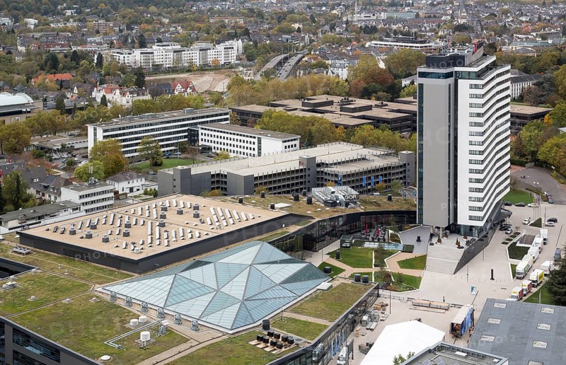 View of the congress centre and Marriott World Conference Hotel from the former Langer Eugen parliamentary tower to the north