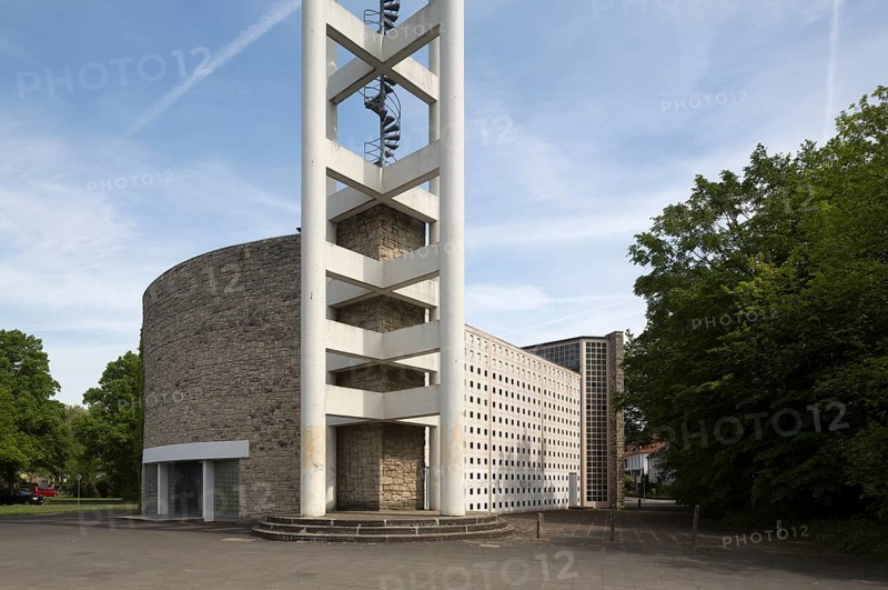 1960-1962 built according to plans by the Karlsruhe architect Werner Dierschke, bell tower, St., Sankt, Saint