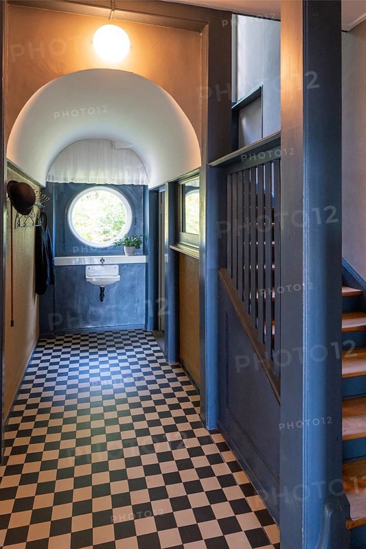 La Chaux-de-Fonds, Villa Jeanneret-Perret (known as Maison Blanche) built in 1912 by Le Corbusier / Charles Jeanneret for his parents, hallway on the ground floor with staircase