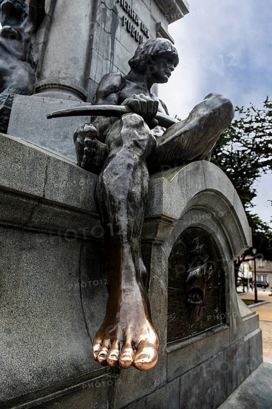 Foot of the indigenous Aonikenk being kissed by tourists, Magellan Monument, Plaza de Armas, Punta Arenas, Argentina, South America