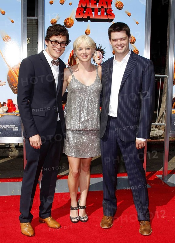 Phil Lord, Anna Faris and Chris Miller at the Los Angeles premiere of 'Cloudy With A Chance Of Meatballs' held at the Mann Village Theater jn Westwood, USA on September 12, 2009, Westwood, California, USA, North America