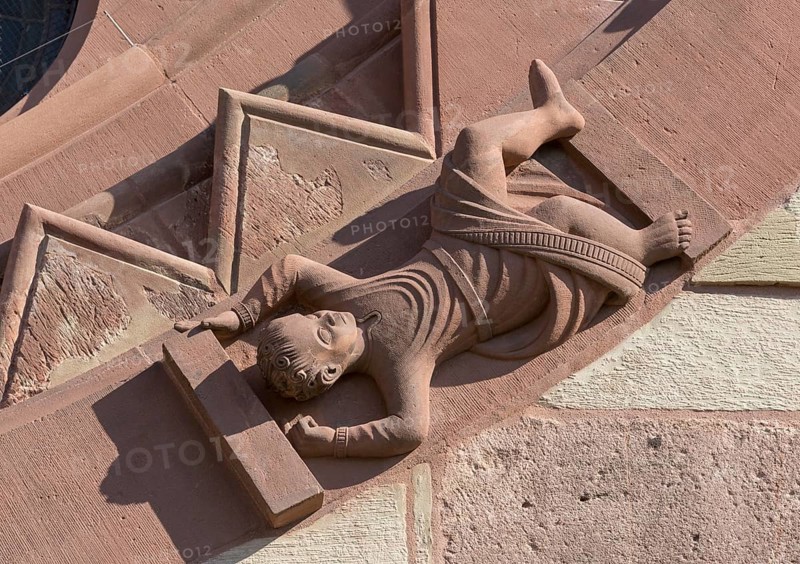 Basel, Cathedral (Basel Minster), north transept, wheel window (wheel of fortune, Rota Fortunae), detail
