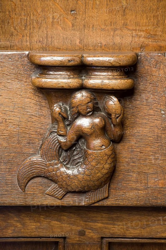 Choir stalls, drolleries on the stall sides with proverbial depictions, 1493 by Johannes Gruter from Wesel, mermaid with comb and mirror, St., Sankt, Saint