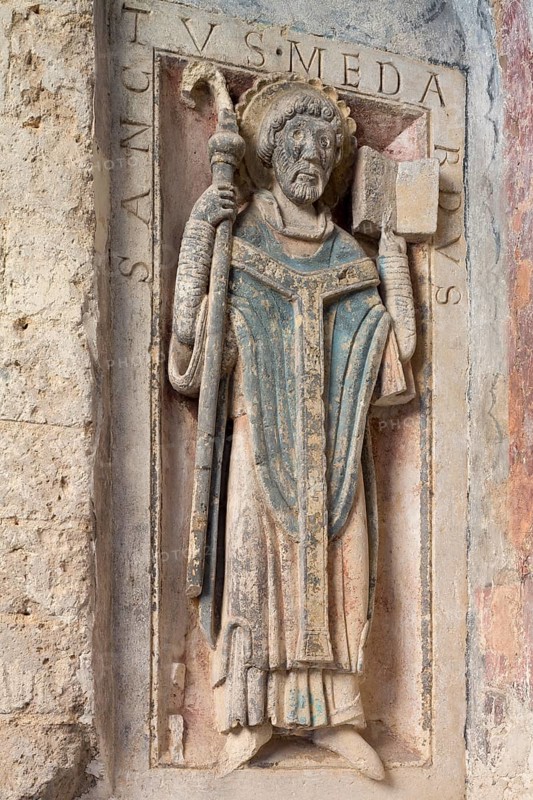 Brauweiler near Pulheim, St Nicholas Abbey Church, vestibule, west portal with niche relief: St Medardus