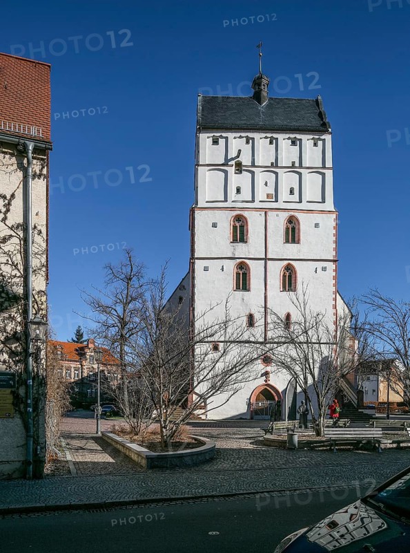 Borna. St Mary's Church. View of the tower. Borna near Leipzig City Church of St Mary late Romanesque-early Gothic west transept tower Upper storeys in Renaissance style Borna, St, Sankt, Saint