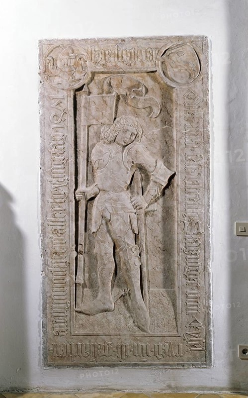 Epitaph of the knight Ulrich Statzinger von Eisolzried by M. Haldner 1471 on the south wall of the longhouse, St., Sankt, Saint