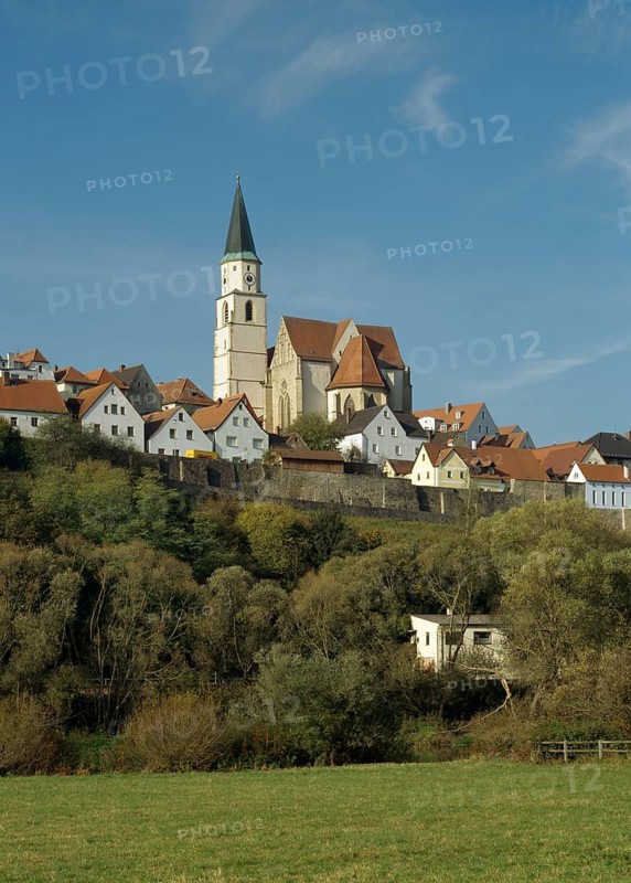 City wall with parish church from south-east, St., Sankt, Saint