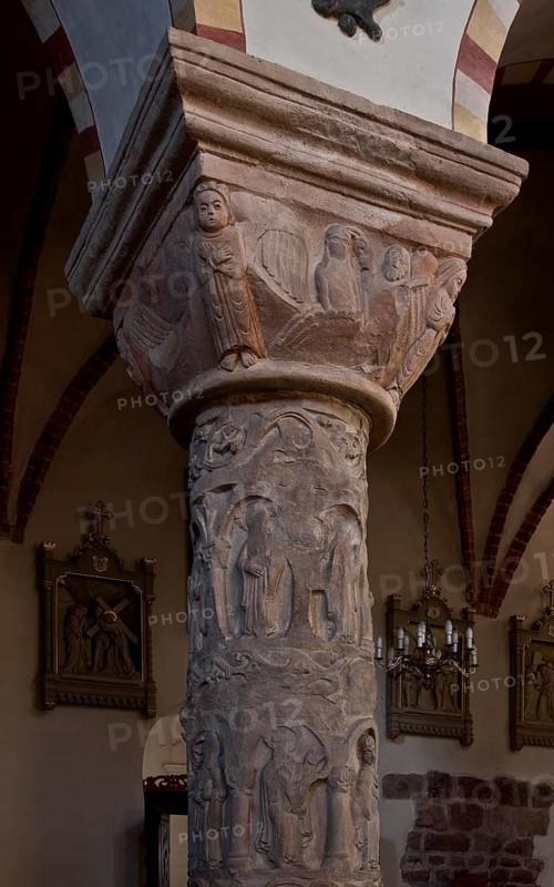 South-east Romanesque column in the nave with personifications of the virtues, St., Sankt, Saint