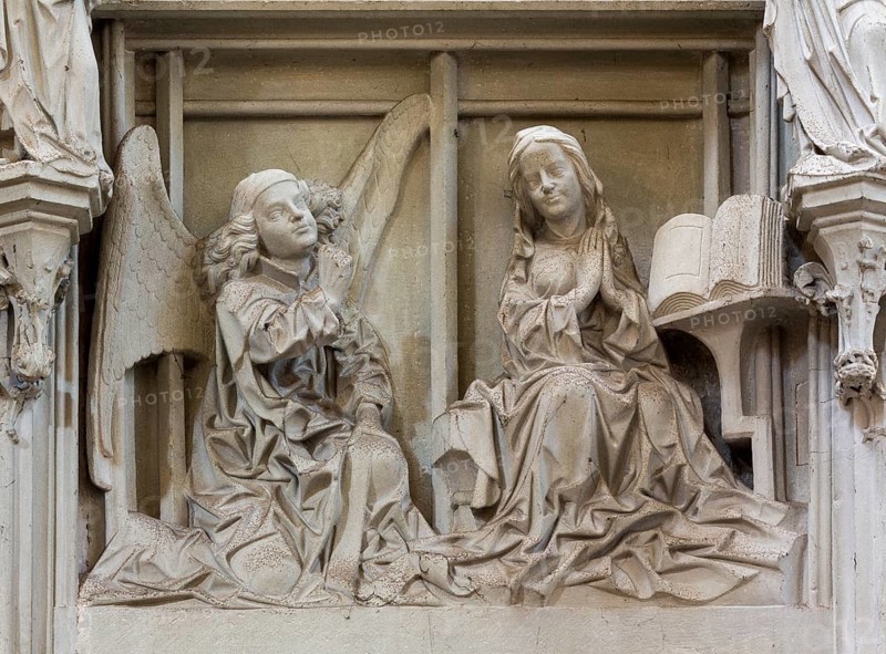 Constance, Minster, Sog. Schnegg, stair tower in the north transept. Relief Annunciation