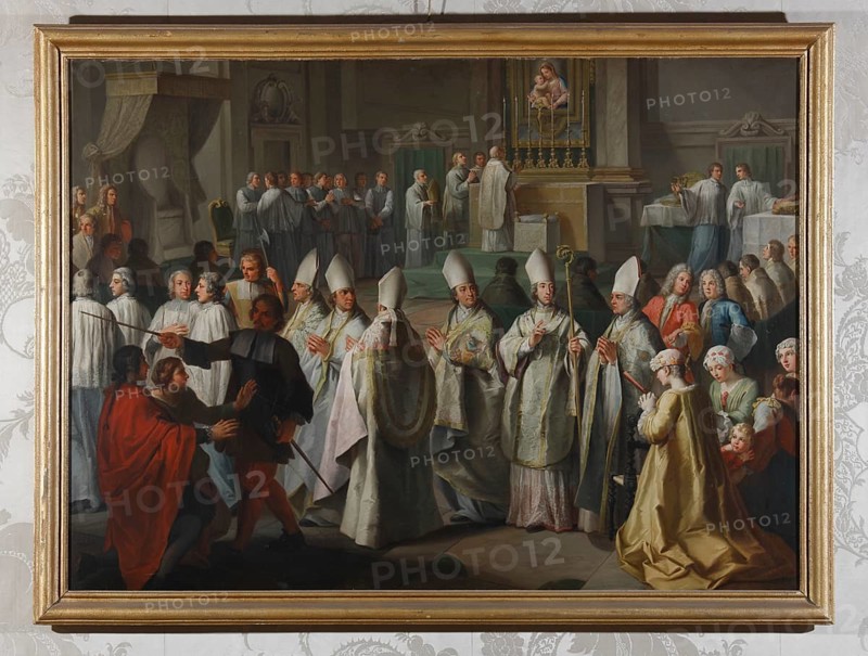 Clemens August Elector-Archbishop of Cologne gives his first episcopal blessing. Painting by Francesco Fernandi, called Imperiale. 1727
