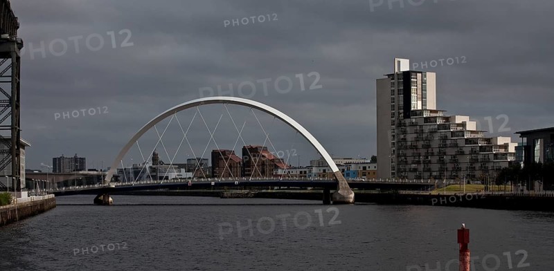 Glasgow Clyde Arc Bridge, view from north-west, completed in 2006 by Gillespies Architects, called SQUINTY BRIDGE (the squinty one)