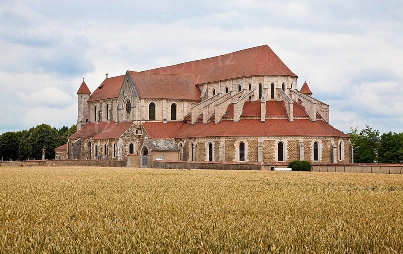 Pontigny Abbey Church Exterior view from south-east built 1145-1206. Largest preserved Cistercian church in France Total length 108 m, St., Saint, Saint