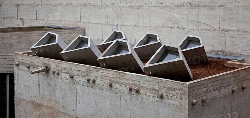 Éveux near Lyon, Sainte-Marie de La Tourette monastery, 1956-1960 by Le Corbusier, LIGHT CHANNELS on the roof of the sacristy, St., Saint, Saint